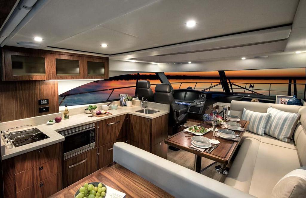 Luxurious comforts and panoramic views in the saloon of the Riviera 4800 Sport Yacht © Riviera Australia